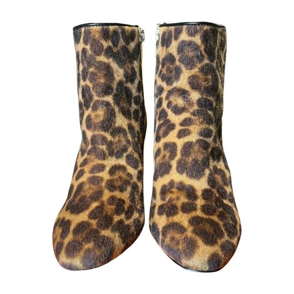 Nine West Leopard Calf Hair Bootie Sz 7.5 Pointed Toe Block Heel Mob Wife Y2K - Picture 3 of 8